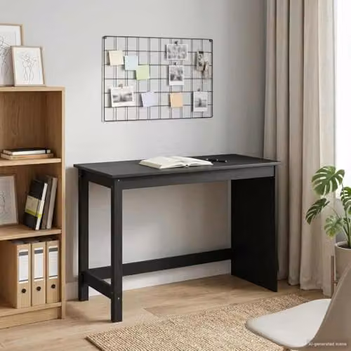 vidaXL Minimalist Rectangular Writing Desk in Black and Beige Solid Pine Wood, W/D/H: 112 x 50 x 75 cm – 2