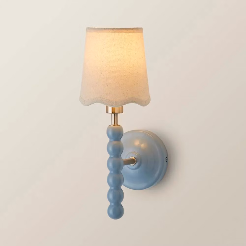 ValueLights Bobbins Powder Blue Wall Light with Fabric Shade and Bulb – 2