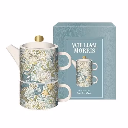 Portico Designs Ltd Golden Lily Floral Ceramic Tea for One Teapot and Cup Set in Gold and Multicolour