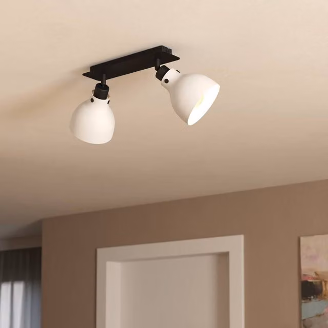 Eglo Matlock Industrial Round Ceiling Spotlight in Grey and Black Metal with 2 Adjustable Lights