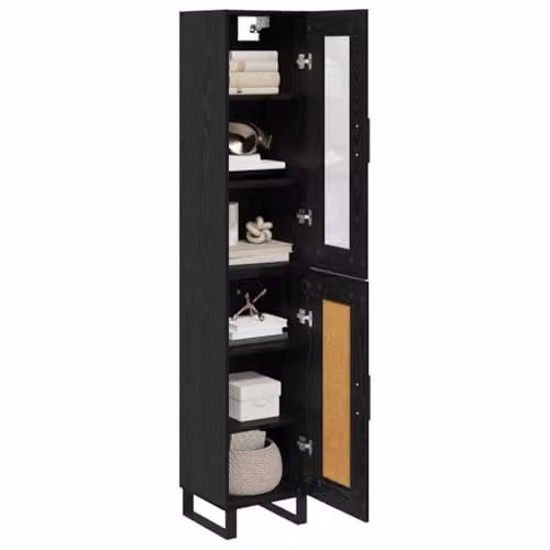 vidaXL Modern Tall Unit in Black with Wood and Metal Finish, W/D/H: 34.5 x 34.0 x 180.0 cm – 1