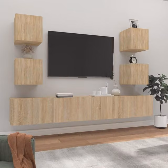 Berkfield Home 6 Piece Classic TV Cabinet Set in Sonoma Oak and Brown Engineered Wood – 1