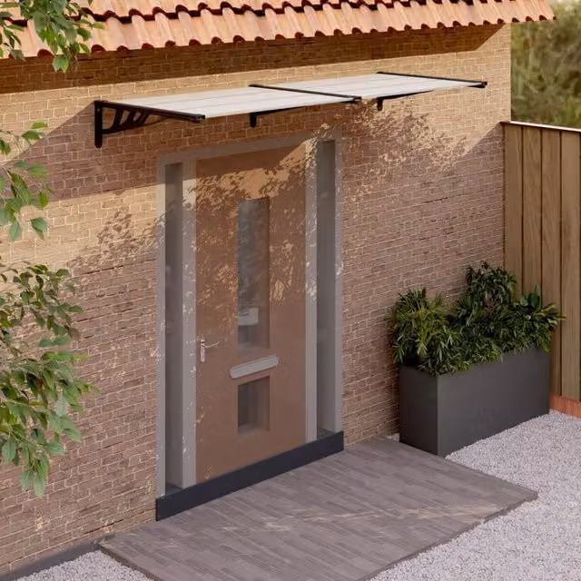 Berkfield Home Polycarbonate and Aluminium Door Canopy in Black and Transparent, W: 239 cm, D: 90 cm