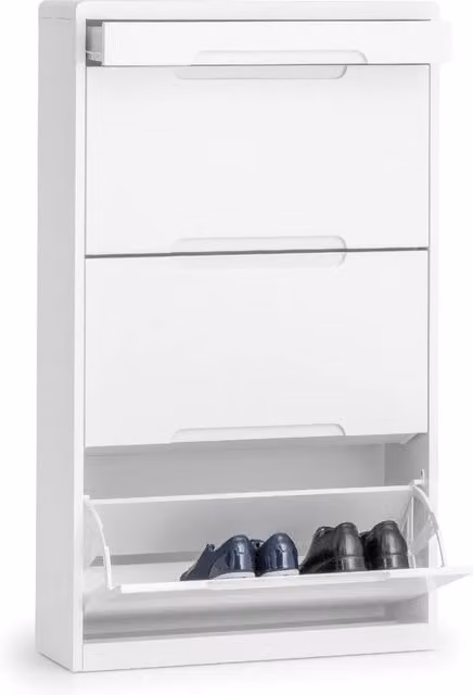 Cheshire Premium Stratton Modern Shoe Cabinet with Drawers and Tilting Compartments in High Gloss White H: 124.0 cm, W: 73.2 cm