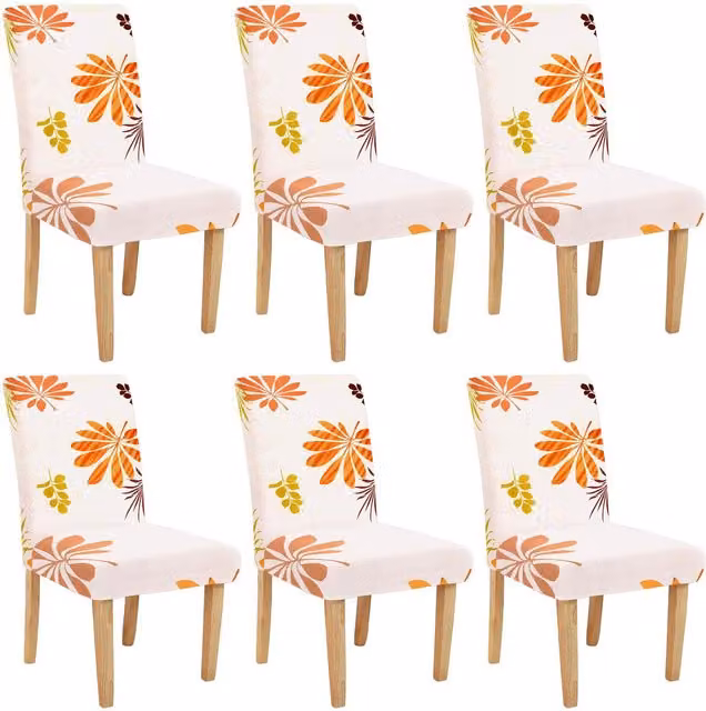 Roseley Pack of 6 Floral Dining Chair Covers in Orange and Multicolour