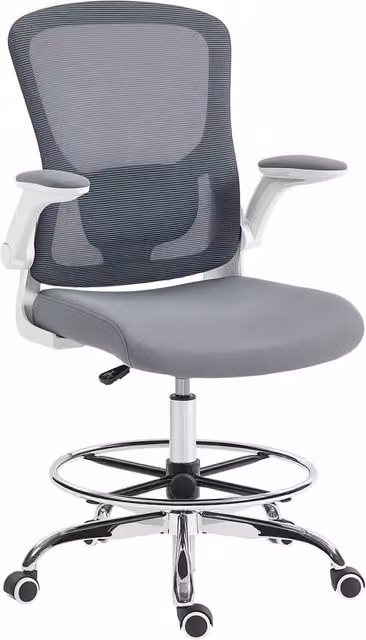 Rolipo Grey Fabric Draughtsman Office Chair with Lumbar Support and Foot Ring