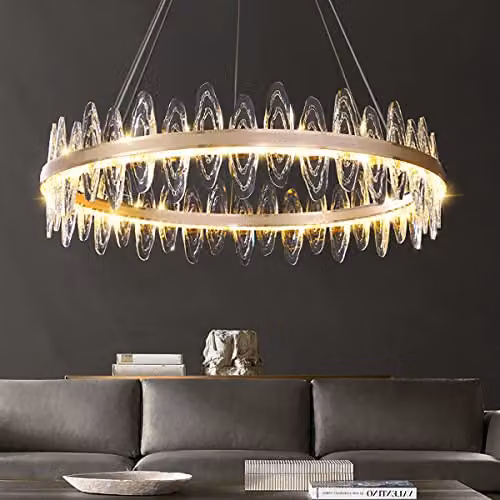 WDW Ring Chandelier in Gold and Transparent Crystal with Dimmable LED and Remote Control – 1