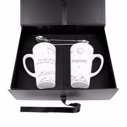 Purely Home New Parents Tall Latte Mugs and Spoons Gift Set in White – 2