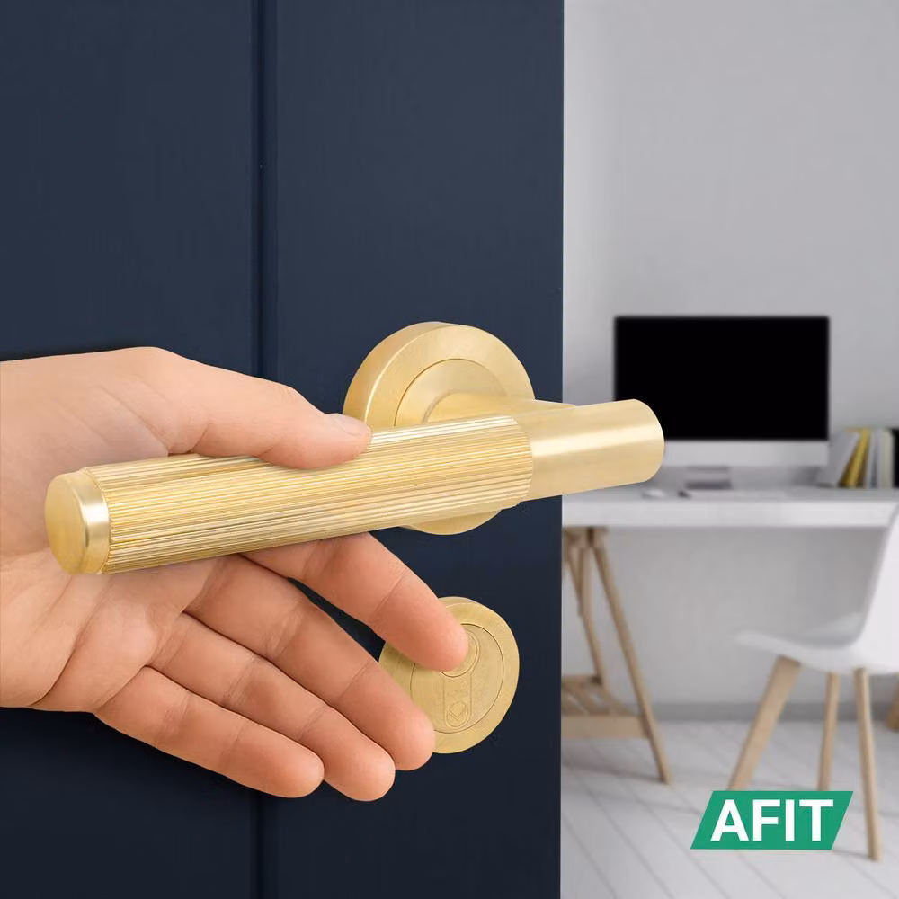 AFIT Gold Brass Fire Door Handle with Euro Lock Thumbturn Cylinder and Hinges, W/D/H: 15 x 15 cm – 4