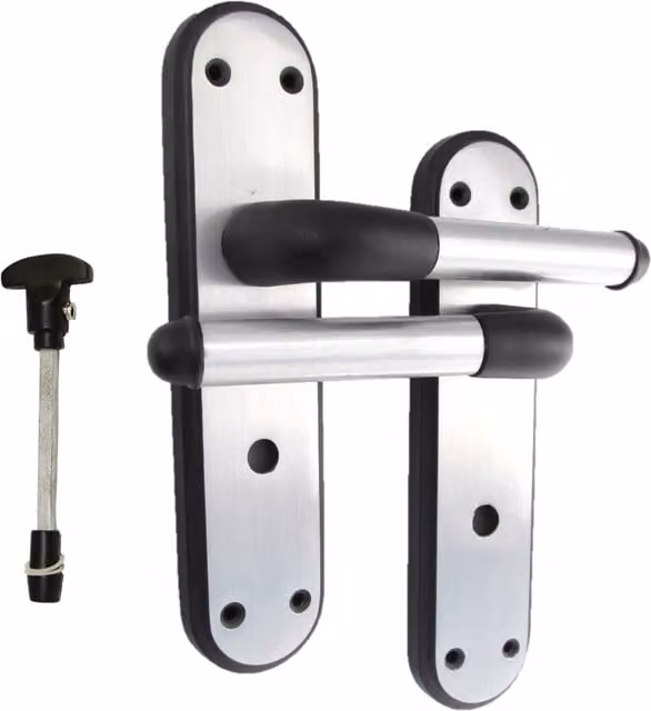 Betley Butterfly Marina Two Tone Bathroom Lever Door Handle with Long Backplate Set in Matt Black and Silver