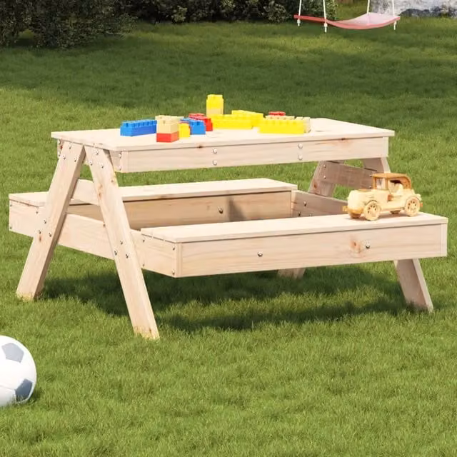 Berkfield Home Kids Picnic Table in Brown Solid Pine Wood W/D/H: 88 x 97 x 52 cm – 1