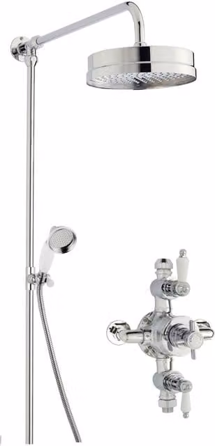 Balterley Traditional Triple Exposed Valve Rigid Riser Shower Set in Chrome and White