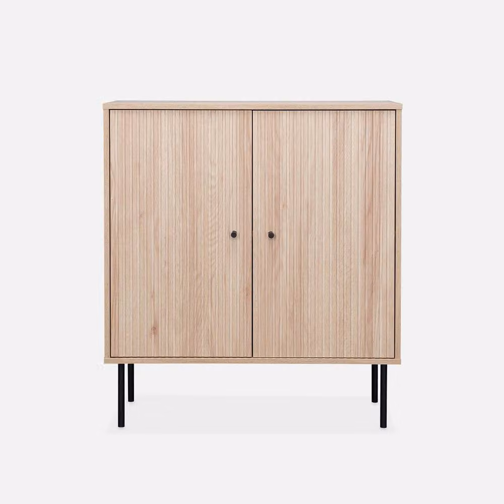 Sweekeek Modern Grooved Storage Cabinet in Light Brown with Metal Accents – 2