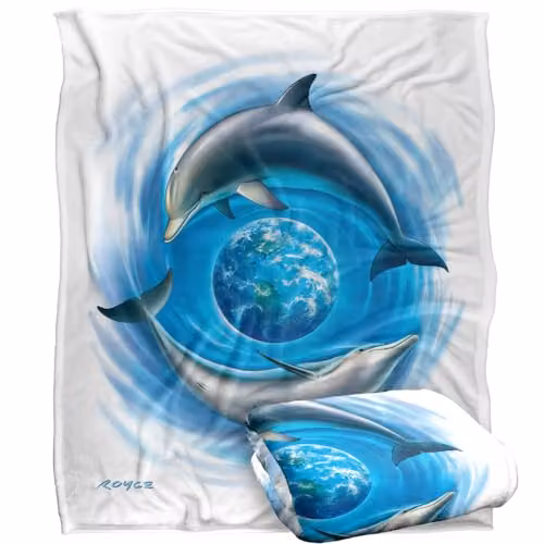JQ Licensing Royce McClure Dolphin World Silky Touch Super Soft Throw Blanket, White, W/D/H: 152 x 127 cm – 1