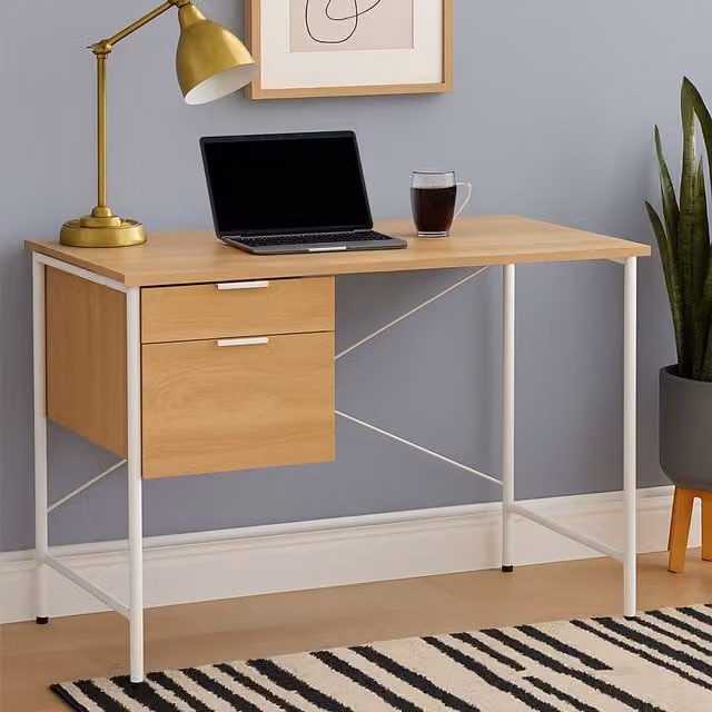Interiors by Premier Industrial Writing Desk in Brown Oak with Matt Finish
