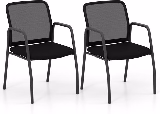 Costway Set of 2 Black Mesh Office Guest Chairs with Cushioned Fabric Seats and Armrests