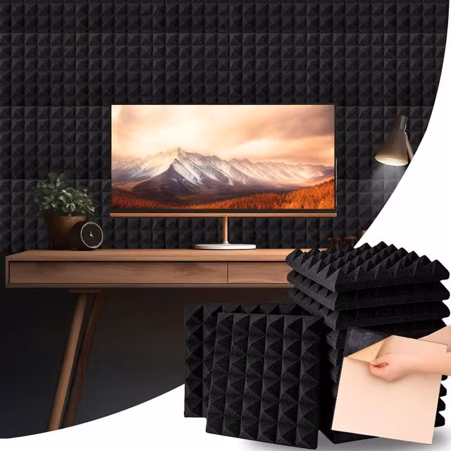 NOVECRAFTO Self-Adhesive Acoustic Wall Panels, Black Pyramid Polyurethane Foam, Thickness: 5 cm
