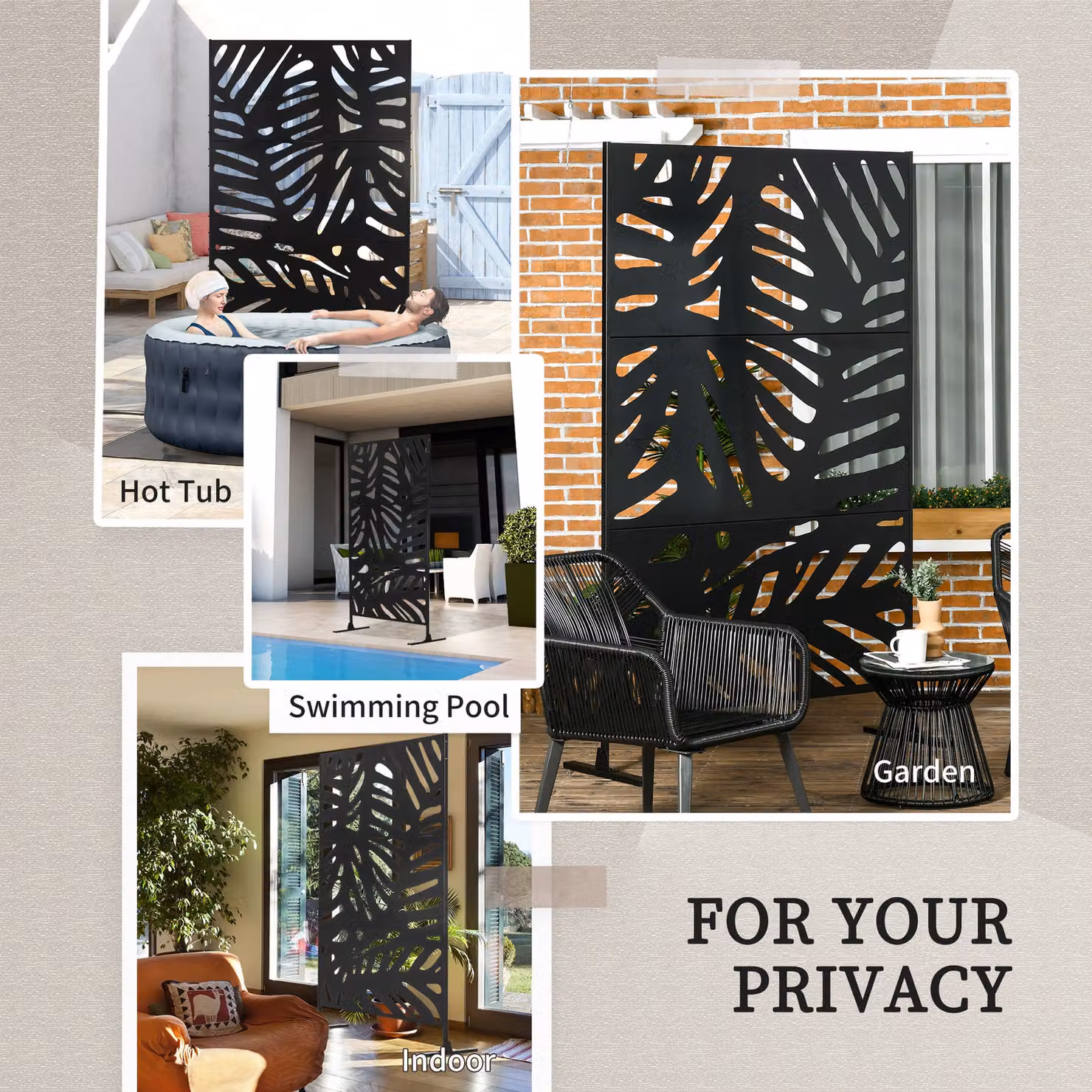 Outsunny Freestanding Metal Outdoor Privacy Screen and Decorative Garden Divider in Black, W/H: 121.92 x 198.12 cm – 6