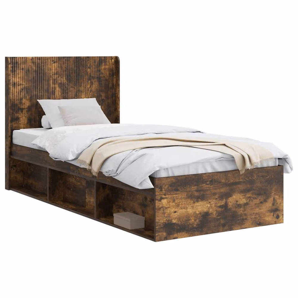 Berkfield Home Modern Bed Frame with Headboard and Side Compartment Storage, Smoked Oak, Brown, W: 100 cm, L: 200 cm – 2