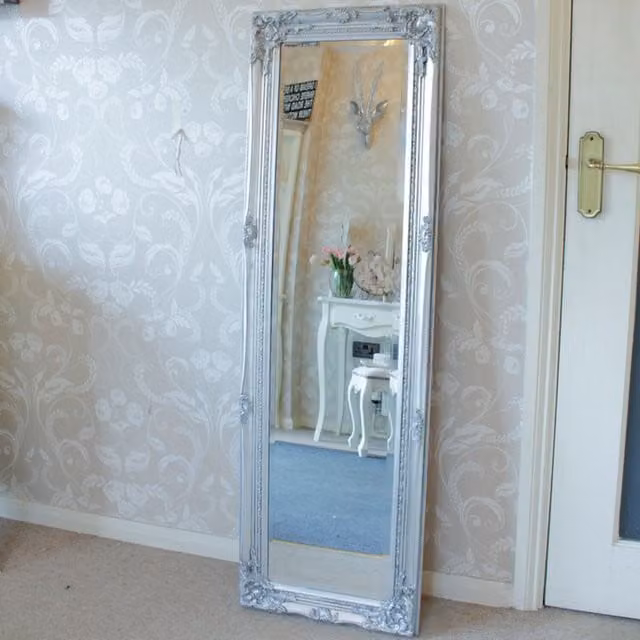 Melody Maison Silver Ornate Rectangular Hanging Mirror, W: 47 cm, H: 142 cm