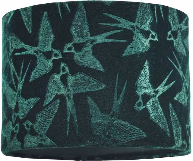Happy Homewares Bird Decorated Dark Green Velvet Fabric Cylinder Lamp Shade with Inner Cotton Lining, Diameter: 25 cm – 4