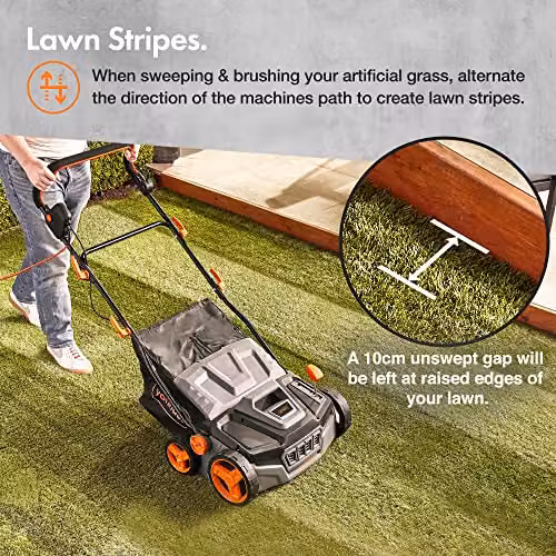 VonHaus 1800W Electric Artificial Grass Brush and Lawn Sweeper in Black, Grey and Orange with 45L Collection Bag and 380mm Working Width – 2