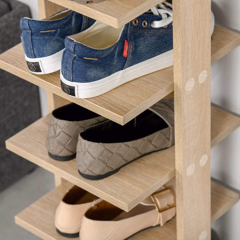 ERGOVEXA 7-Tier Oak Wood Shoe Rack Display Shelf in Brown – 5