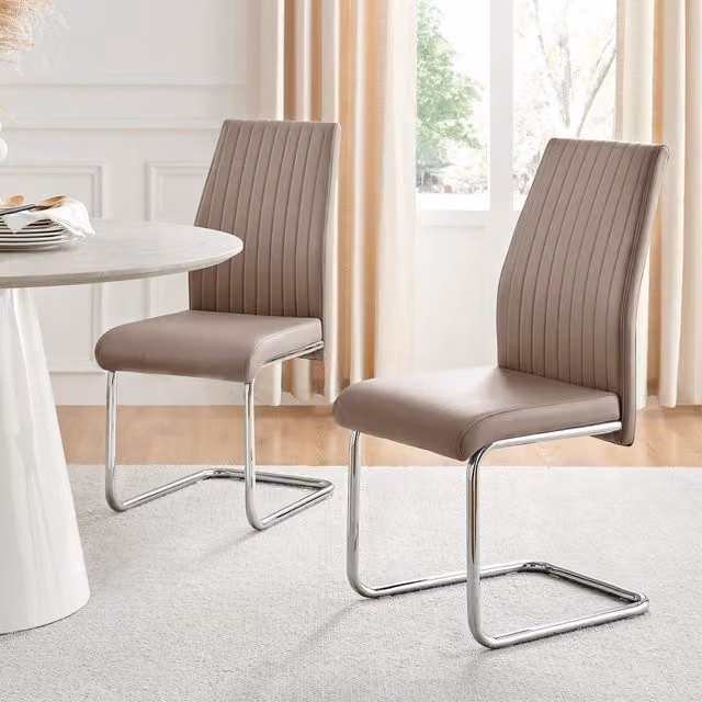 FurnitureboxUK Lorenzo Faux Leather Dining Chairs with Chrome Legs, Set of 2, Beige