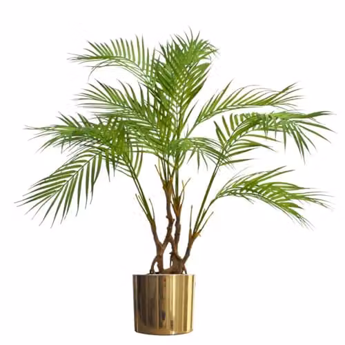 Leaf Design UK Large Realistic Artificial Areca Palm Tree in Gold and Green, Height: 90 cm
