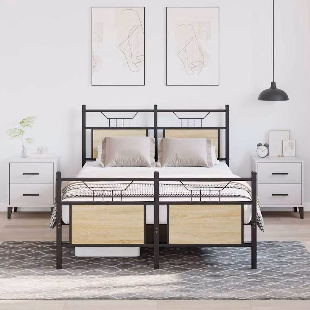 Berkfield Home Durable Small Double Bed Frame in Sonoma Oak and Brown/Black, W/D/H: 120 x 200 cm – 2