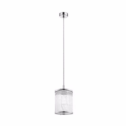Zumaline Sergio Cylindrical Pendant Ceiling Light in Chrome with Transparent Glass, 1x E14