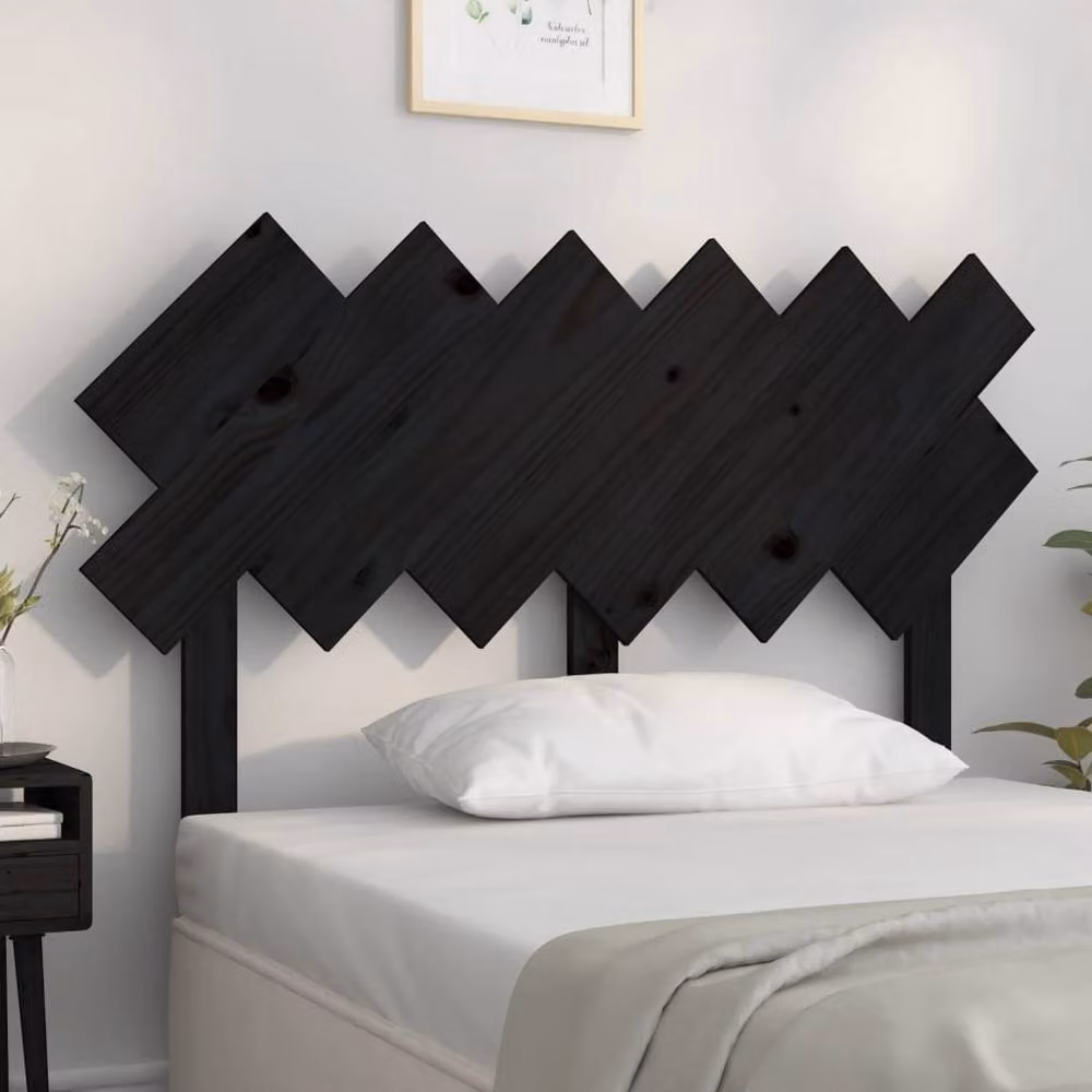 Berkfield Home Black Solid Pine Wood Bed Headboard, W: 122.5 cm, D: 3 cm, H: 80.5 cm – 2