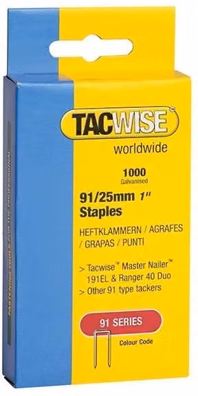Tacwise 91 Series Fine Wire Galvanised Steel Staples in Silver – 1