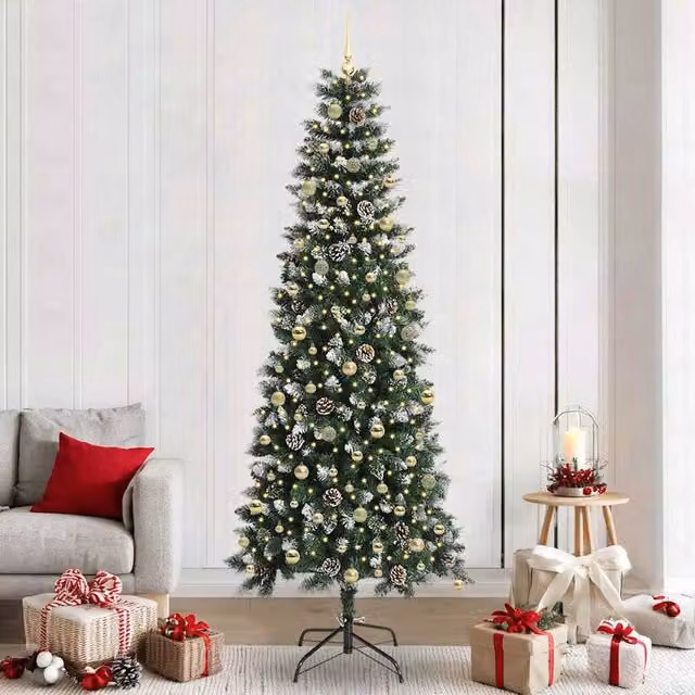 Berkfield Home Artificial Christmas Tree with 300 LEDs, Green, W/D/H: 96 x 96 x 240 cm