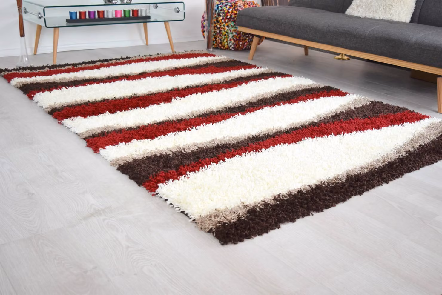 Bravich LTD California Thick Shaggy Waves Rug in Red and Multicolour, W: 60 cm, L: 230 cm – 2