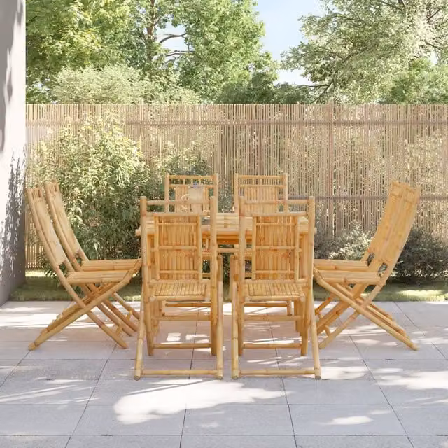 Berkfield Home Set of 8 Folding Bamboo Garden Chairs in Brown, W/D/H: 46 x 46 x 99 cm – 1
