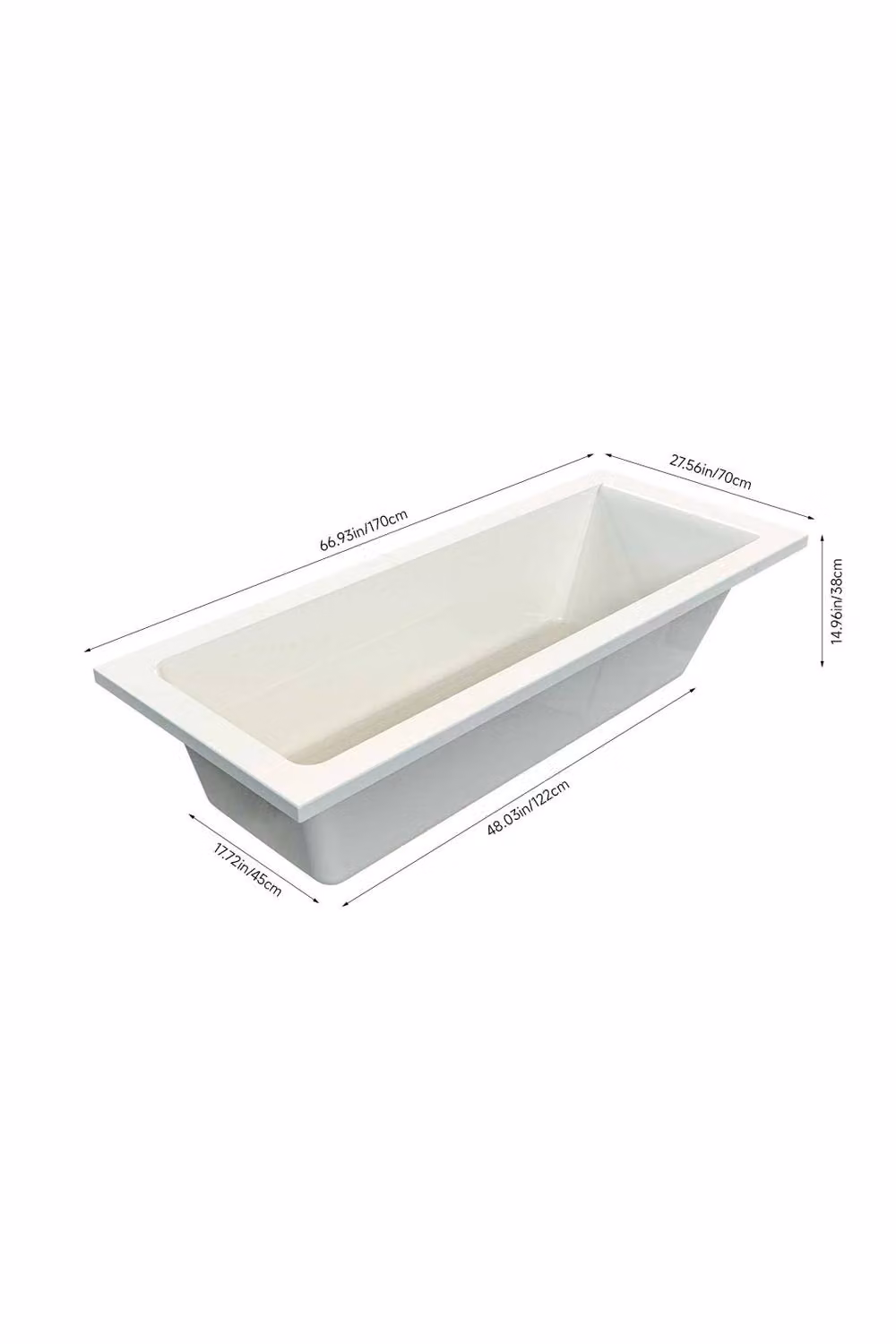 Living and Home White Rectangular Built-in ABS Bathtub, W: 170.0 cm, D: 45.0 cm, H: 38.0 cm – 2
