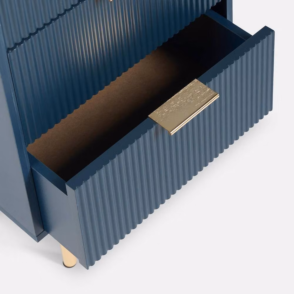 OHS Modern Ribbed 3-Drawer Bedside Table and Office Nightstand in Navy Blue – 5