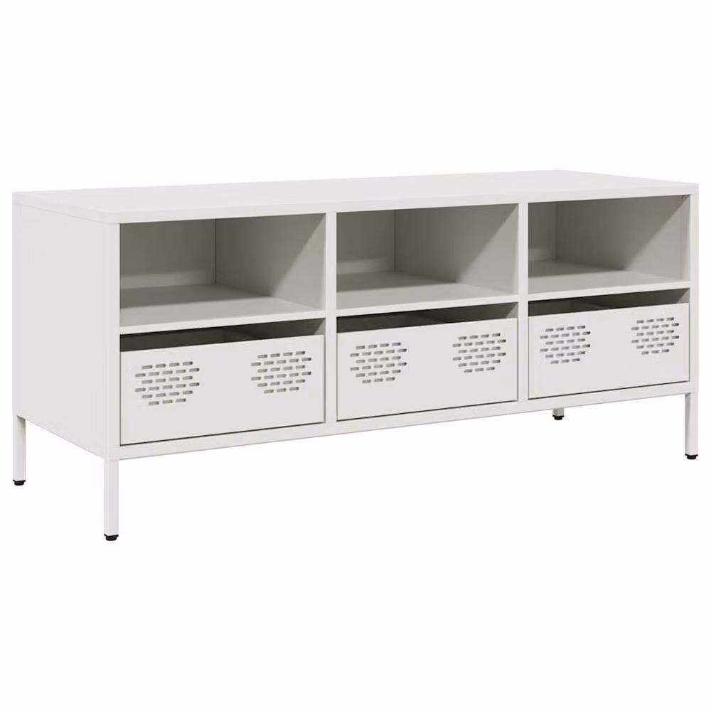 Berkfield Home White Industrial TV Cabinet in Matt Cold-rolled Steel, W: 101.5 cm, D: 39 cm, H: 43.5 cm – 3