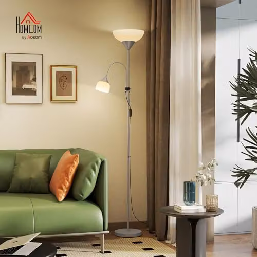 HOMCOM LED Floor Lamp in Silver with Adjustable CCT and Included Bulb – 2