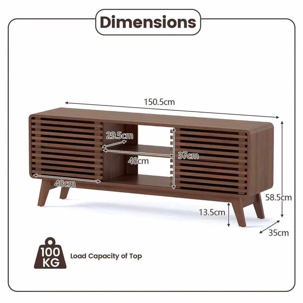 SPETLEK Mid-Century Brown Wood Entertainment Center TV Stand with Media Compartments – 2