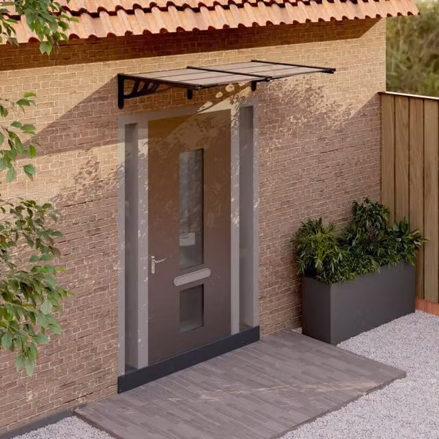 Berkfield Home Black Polycarbonate and Aluminium Door Canopy W: 152.5 cm, D: 90 cm