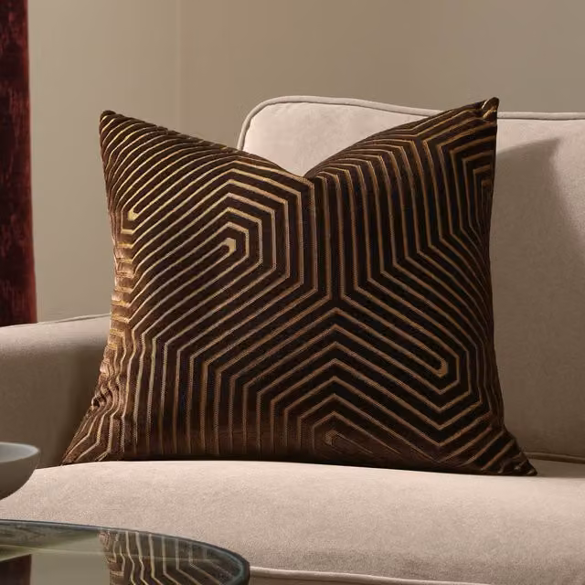 Paoletti Evoke Square Cut Velvet Cushion in Brown, W x D: 55 x 55 cm – 1