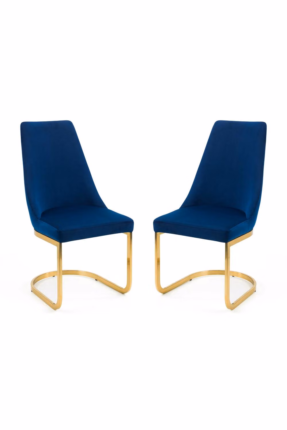 Julian Bowen Vittoria Set of 2 Blue Velvet Cantilever Dining Chairs with Gold Metal Base – 2