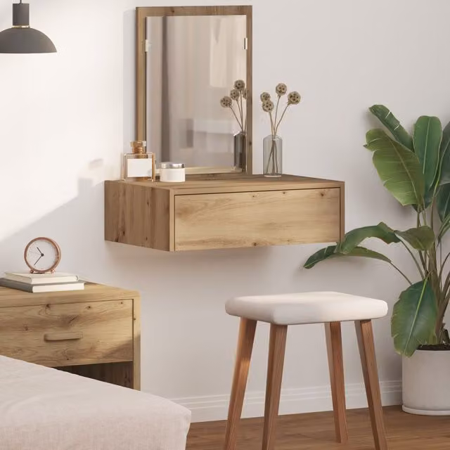 Berkfield Home Artisan Oak Wall Hanging Dressing Table in Brown W/D/H: 60 x 40 x 70 cm – 1