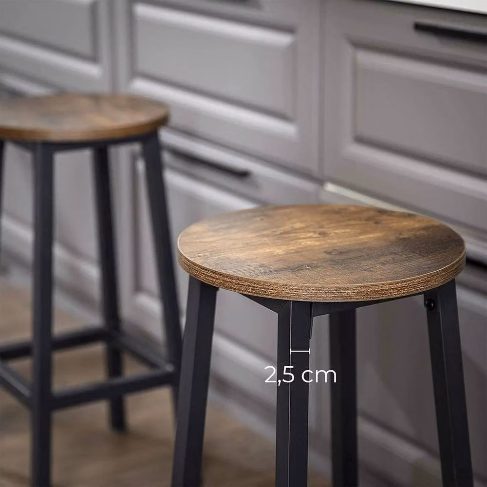 FORGEVIO Set of 2 Industrial Round Bar Stools in Brown and Black – 4