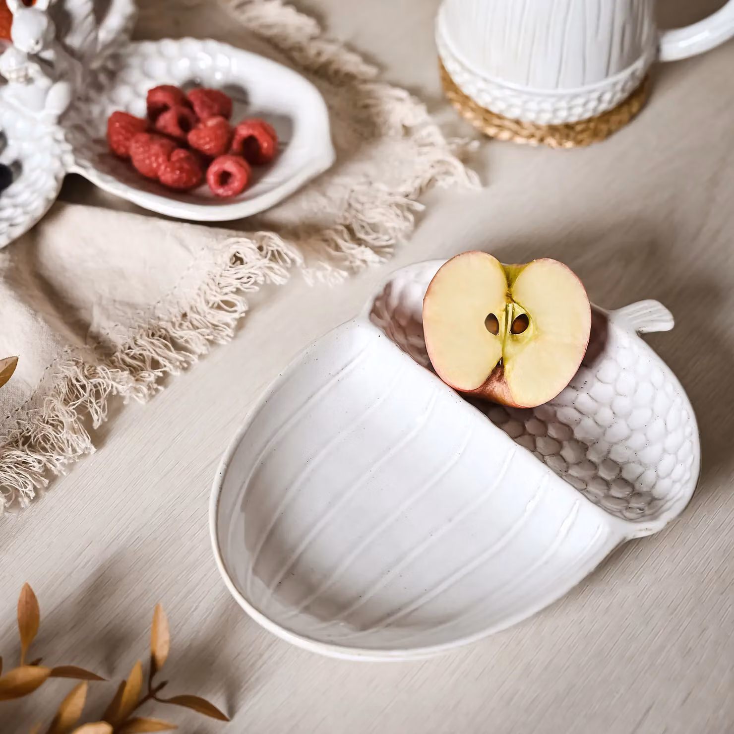 Country Living White Ceramic Acorn Serving Platter – 2
