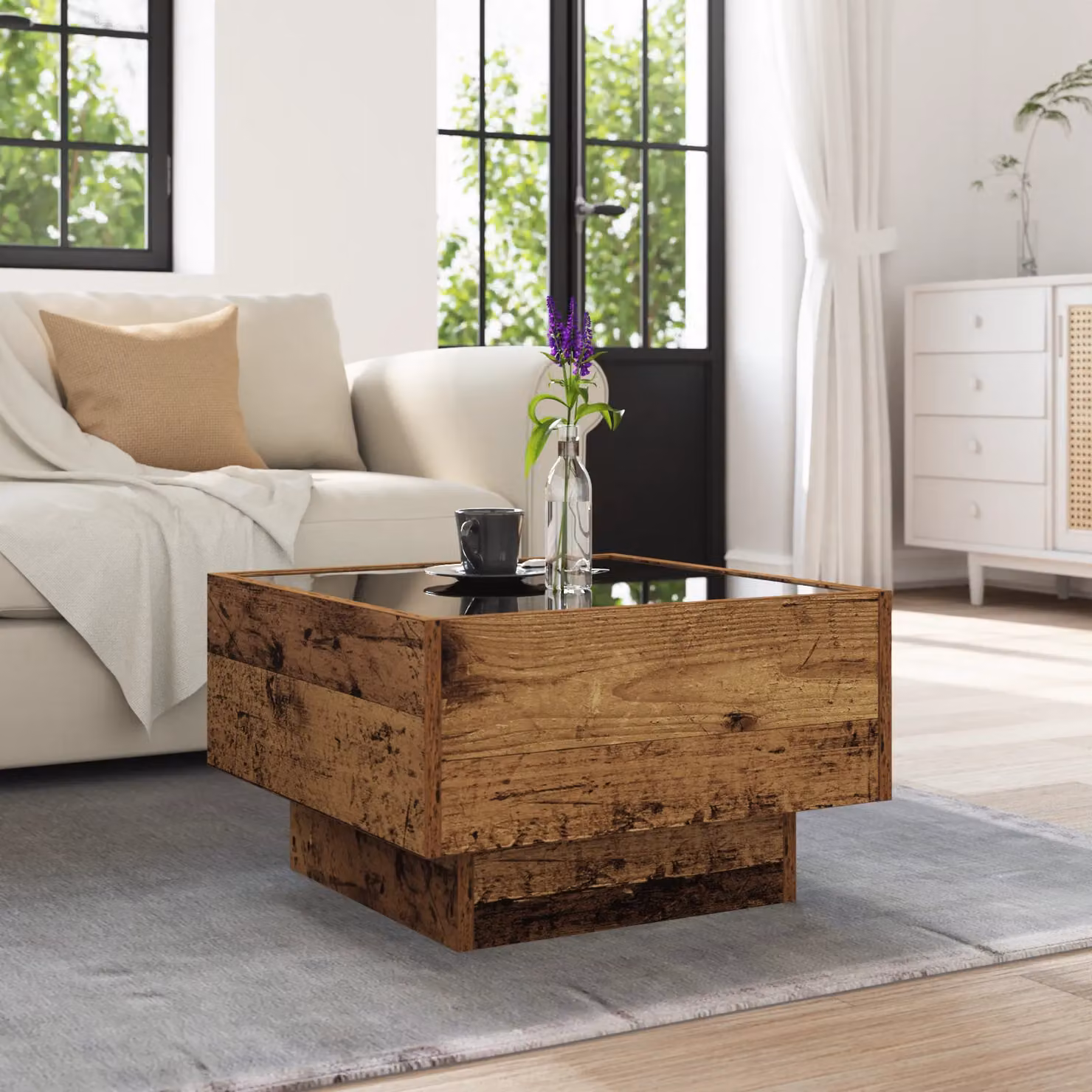 Berkfield Home Square Coffee Table in Brown Rustic Engineered Wood W/D/H: 50 x 50 x 30 cm – 4