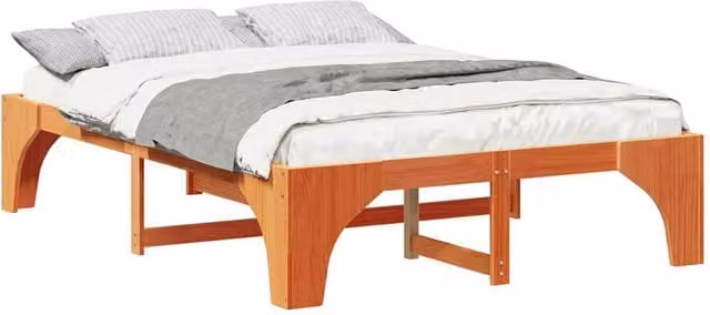 Berkfield Home Stylish Floor Bed Frame with Storage in Brown Solid Pine, W: 140 cm, L: 200 cm – 1