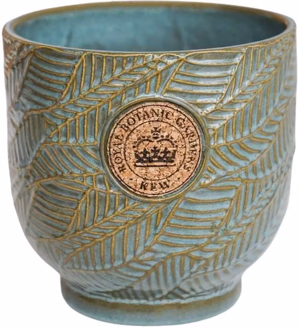 Ivyline Kew Leaf Embossed Moss Ceramic Planter in Green, H18cm x D18cm